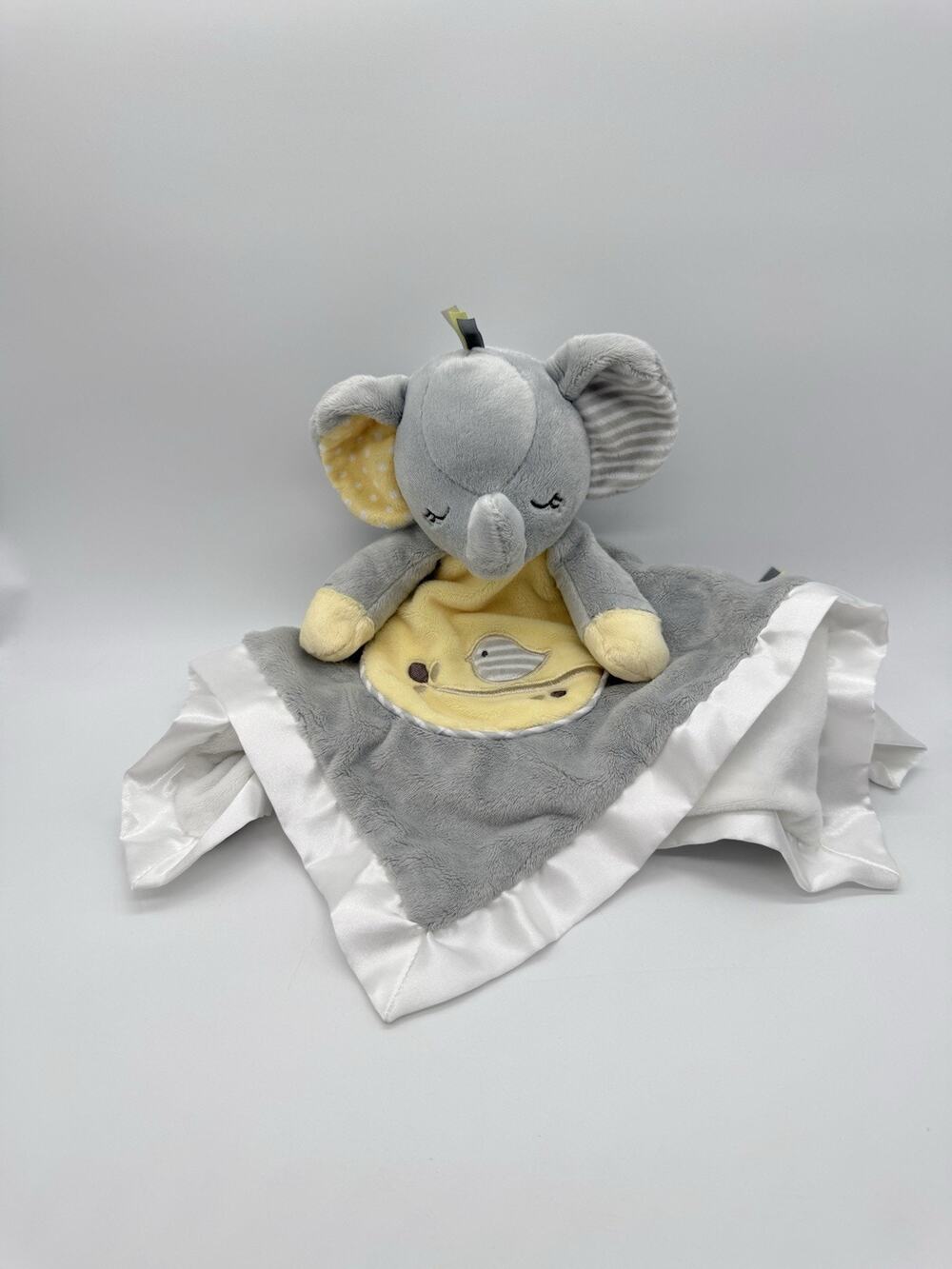 Douglas Baby Elephant Lovey Security Blanket Gray Yellow Cuddle Toy Satin/Ribbon